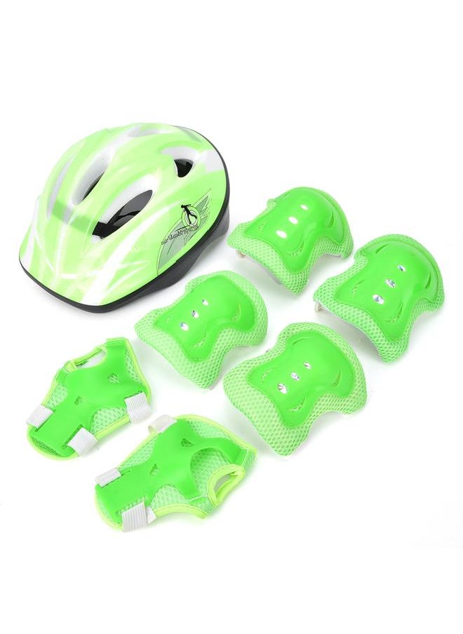 7pcs Helmet Knee Wrist Guard Elbow Pad Set Children Cycling Roller Skating GuardLight Green Children Style (7pcs)