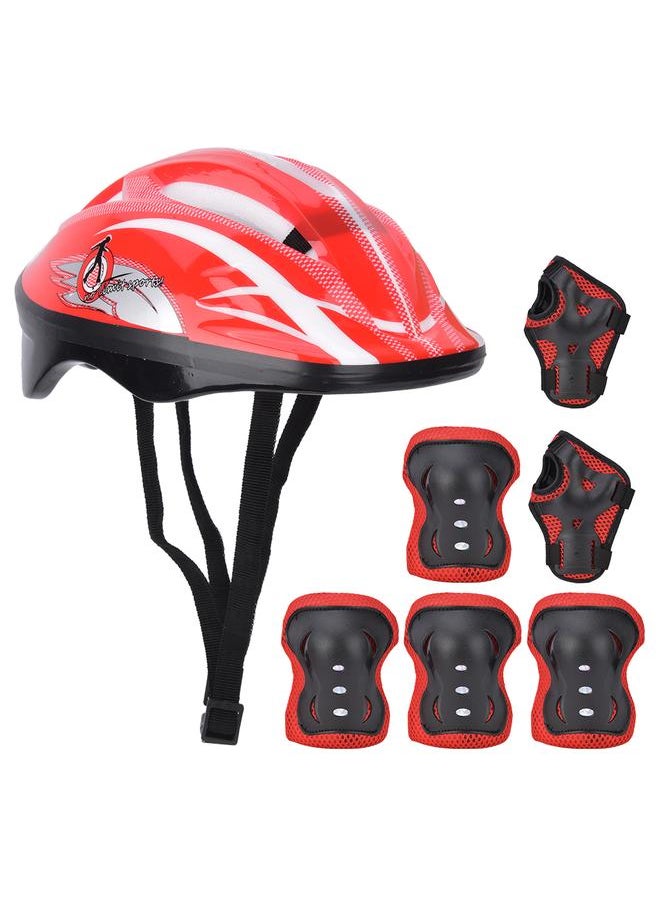 7pcs Helmet Knee Wrist Guard Elbow Pad Set Children Cycling Roller Skating GuardRed Children Style (7pcs)