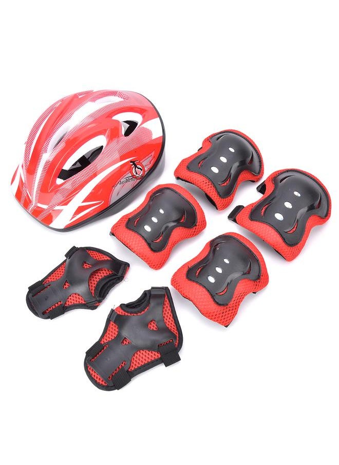 7pcs Helmet Knee Wrist Guard Elbow Pad Set Children Cycling Roller Skating GuardRed Children Style (7pcs)