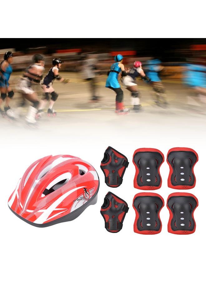 7pcs Helmet Knee Wrist Guard Elbow Pad Set Children Cycling Roller Skating GuardRed Children Style (7pcs)