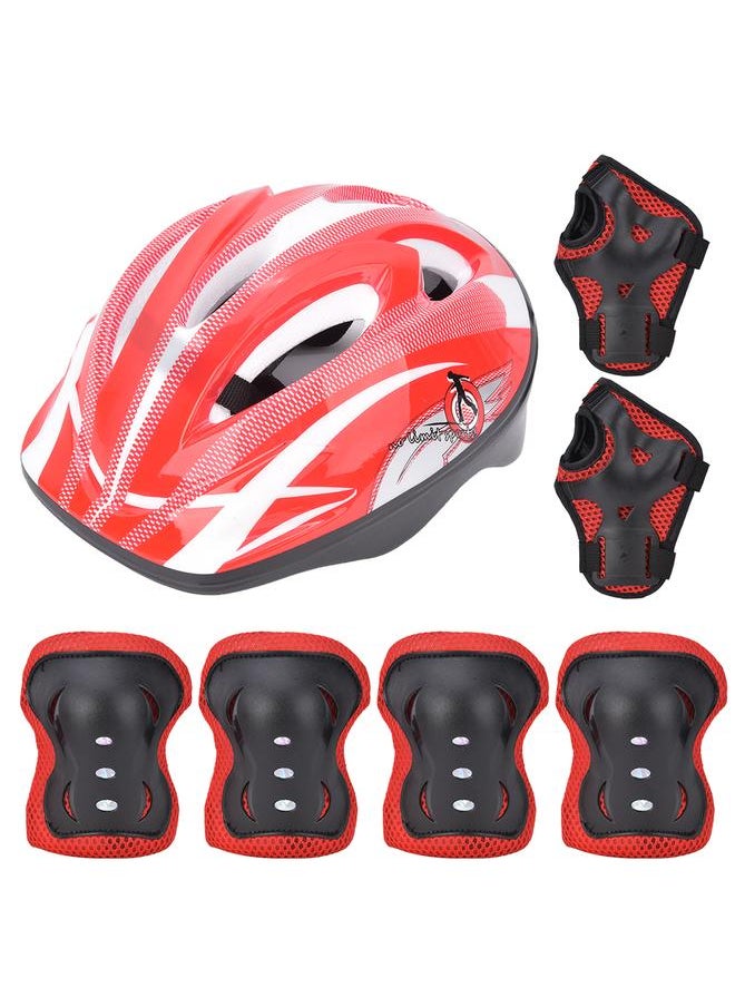 7pcs Helmet Knee Wrist Guard Elbow Pad Set Children Cycling Roller Skating GuardRed Children Style (7pcs)