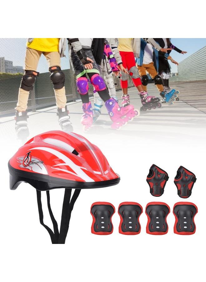 7pcs Helmet Knee Wrist Guard Elbow Pad Set Children Cycling Roller Skating GuardRed Children Style (7pcs)