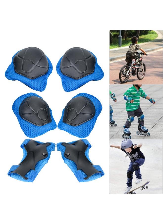 6pcs Children Protective Safety Gear Pad Skateboard Wrist Elbow Knee Protectors Set (Blue)