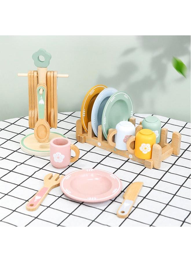 Children's Wooden Simulation Playhouse Mini Kitchenette Toys Life Tableware Suit Birthday Gift For Girls