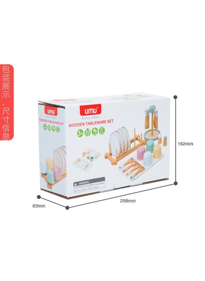 Children's Wooden Simulation Playhouse Mini Kitchenette Toys Life Tableware Suit Birthday Gift For Girls