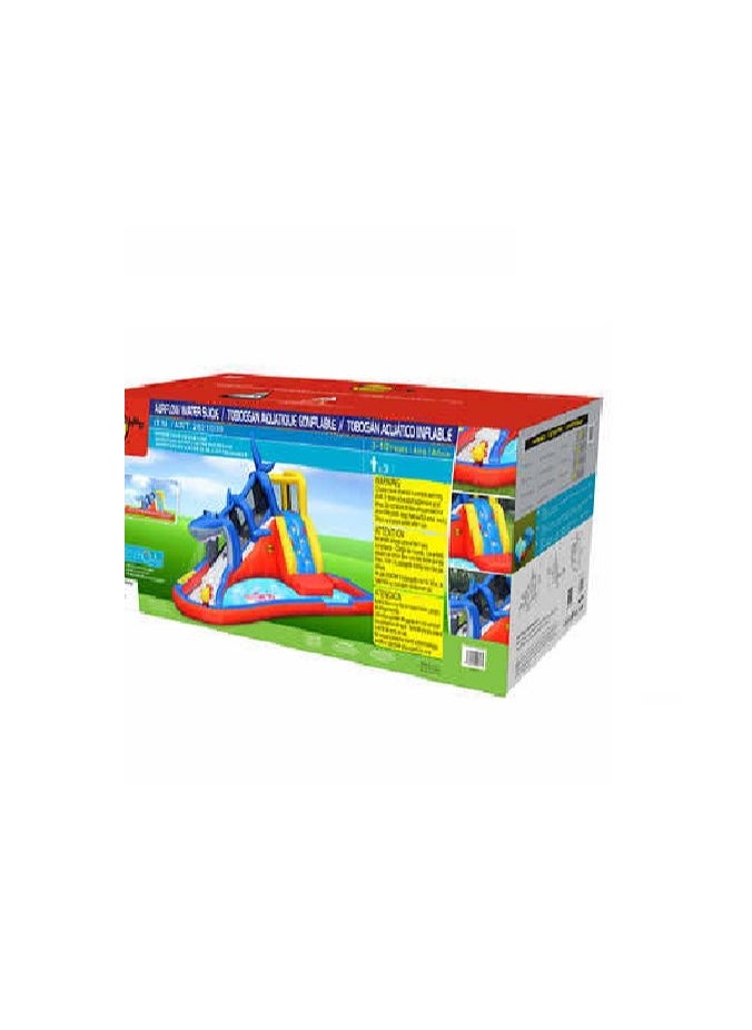 Happy Hop Shark Cave Adventure with Water Slide, Climbing Wall and Water Cannon 520x390x324cm | Inflatable Water Park for Outdoor Play | Water Play Adventure Powered by Electric Air Blower | Suitable for Ages 3+