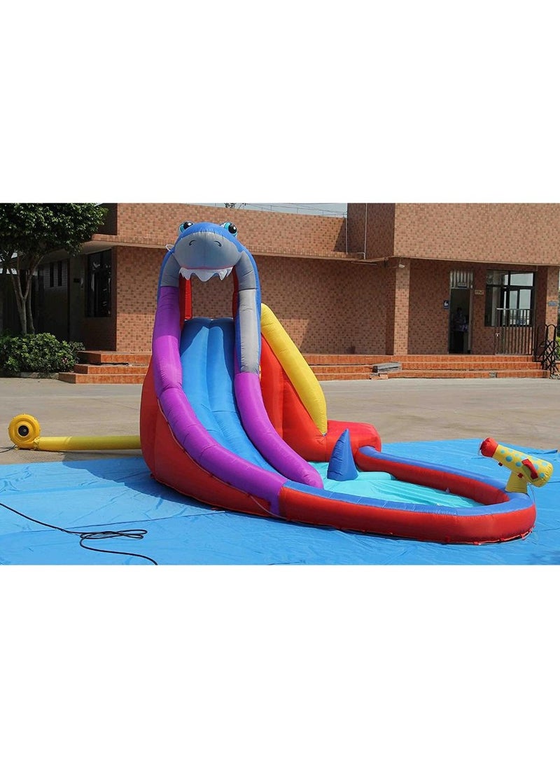 Happy Hop Shark Club with Water Slide, Climbing Wall and Water Cannon 450x320x240cm | Inflatable Water Park for Outdoor Play | Water Play Adventure Powered by Electric Air Blower | Suitable for Ages 3+