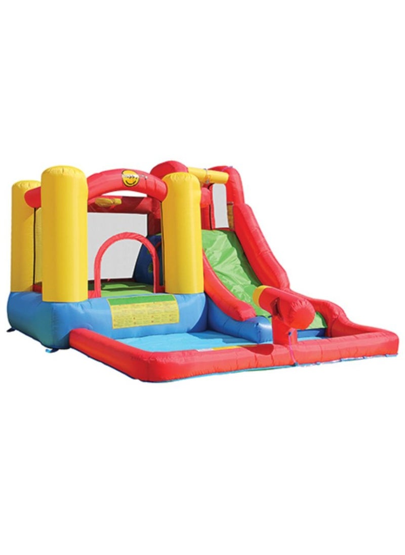 Happy Hop Jump & Plush with Water Slide, Climbing Wall and Water Cannon 350x280x190cm | Inflatable Bouncer | Inflatable Water Park | Jumping Castle for Outdoor Play | Water Play Adventure | Suitable for Ages 3+