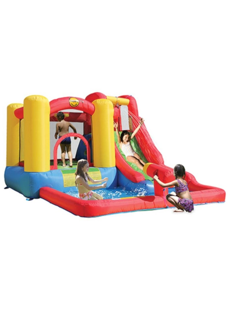 Happy Hop Jump & Plush with Water Slide, Climbing Wall and Water Cannon 350x280x190cm | Inflatable Bouncer | Inflatable Water Park | Jumping Castle for Outdoor Play | Water Play Adventure | Suitable for Ages 3+