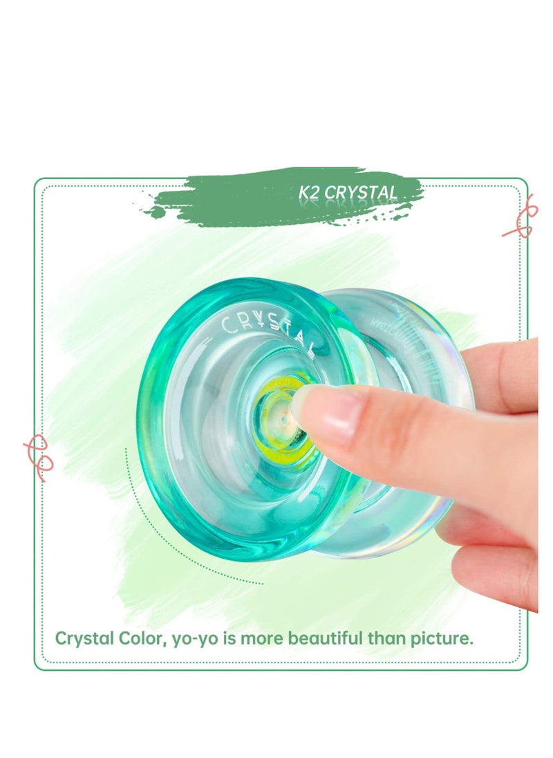 K2 Crystal Responsive Yoyo, Professional Dual Function Yoyo Replacement Unresponsive Bearing for Intermediate with Remover, Bag, 5 Strings (Green)