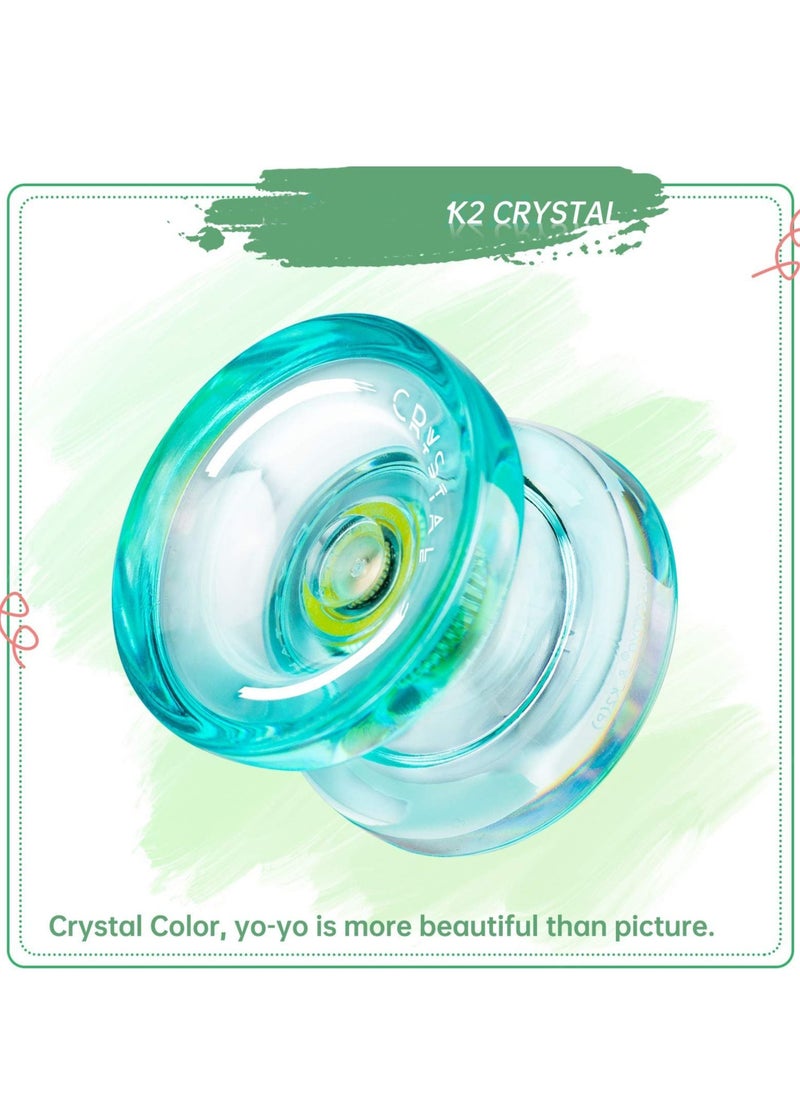 K2 Crystal Responsive Yoyo, Professional Dual Function Yoyo Replacement Unresponsive Bearing for Intermediate with Remover, Bag, 5 Strings (Green)