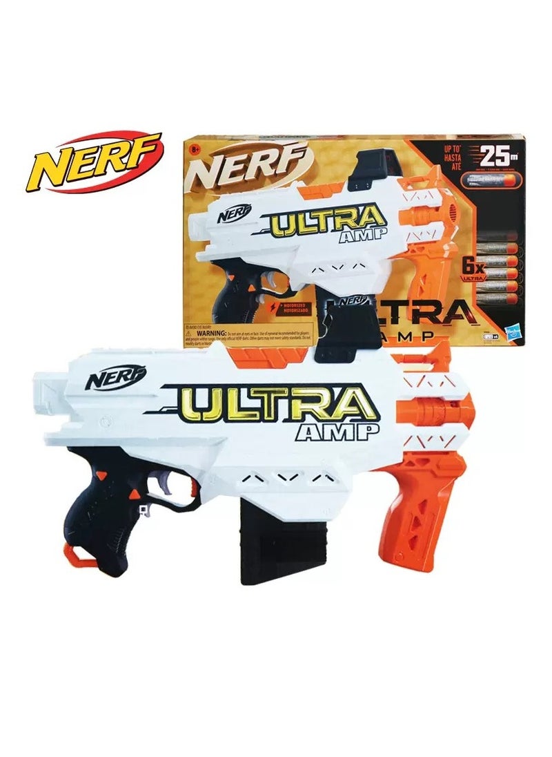 Ultra Amp Motorized Blaster – 6-Dart Clip, Integrated Sight & 6 Compatible Only Nerf Ultra Darts for Farthest-Flying Action, Requires Batteries, Perfect for Kids Boys Aged 8+