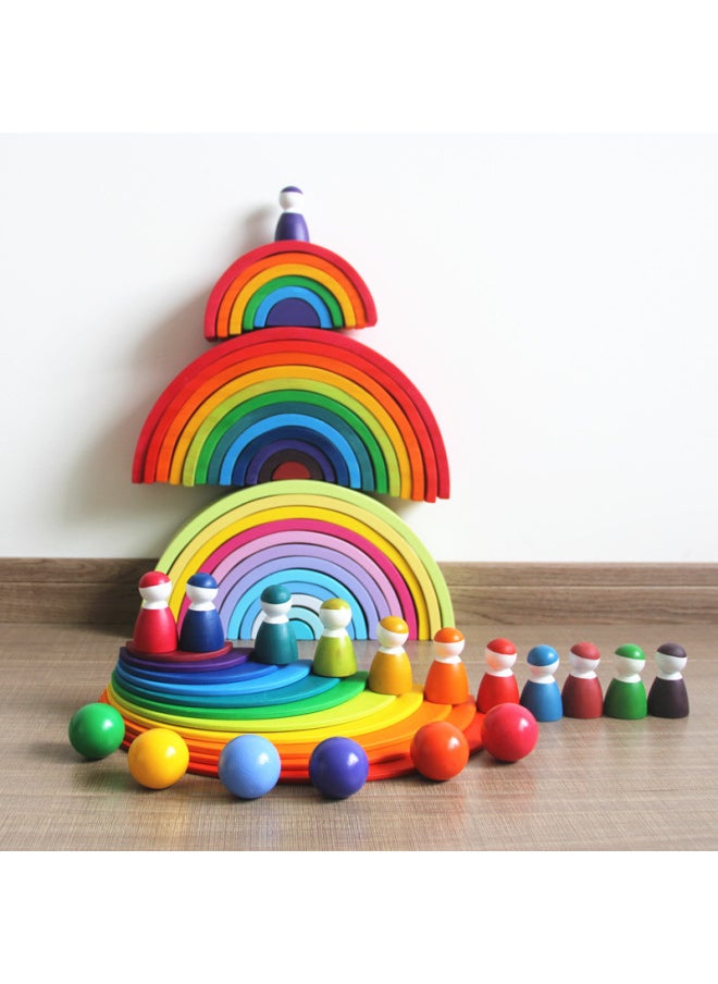 Rainbow Wooden Ball 6 Pack With Rainbow Building Blocks Matching Children's Toy Ball Wooden Toy Ball Puzzle Play Home-Color:Rainbow Wooden Ball 6 Pack