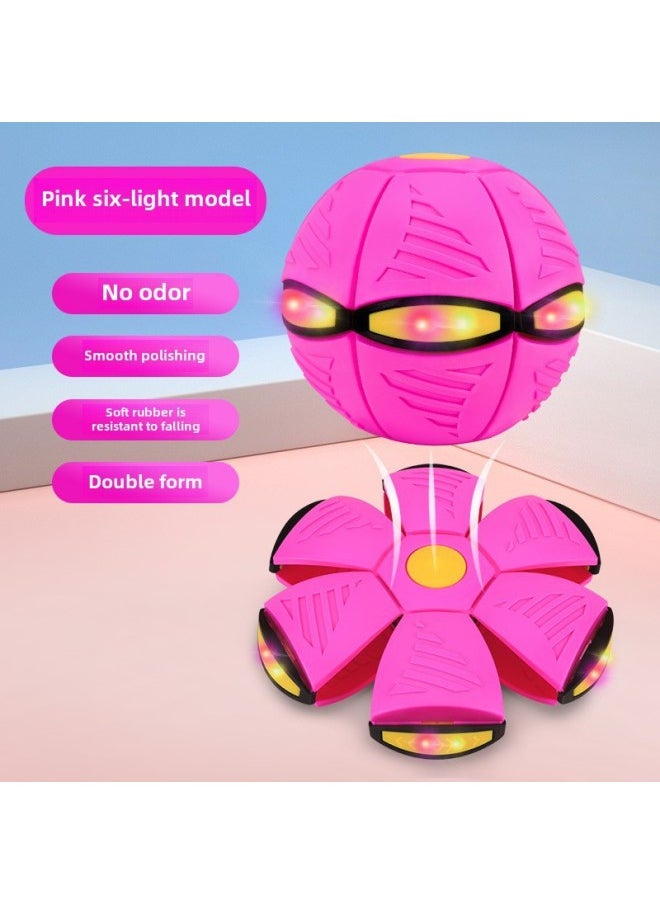 Children's Outdoor Light Magic Elastic Ball Boys UFO Ball Variety Foot Stepping Ball Decompression Toys Wholesale-Color:Rose Red (upgraded 6 Lights + Cool Lights)