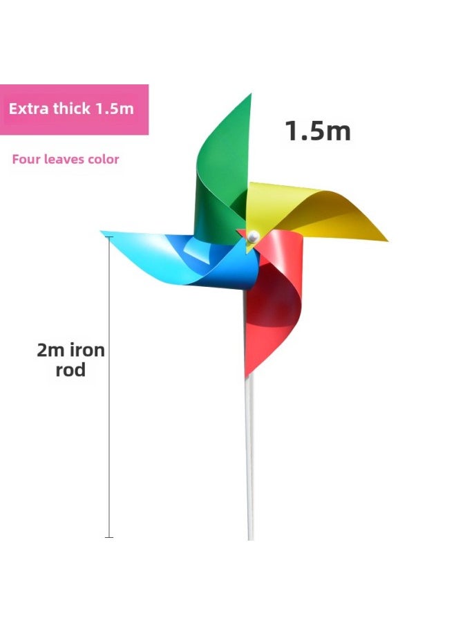 Rotating Colorful Small Windmill Children's Toys Hanging Kindergarten Scenic Decoration Windmill Large Outdoor Round Ball Windmill-Color:Extra Thick Four-color 1.5m With 2m Iron 1 Piece