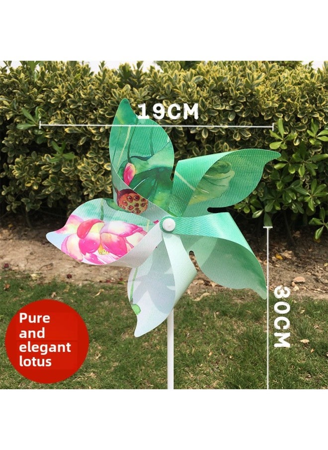 Plastic Cherry Blossom Internet Red Macaron Windmill Dance Props Handheld Wooden Pole Rotating Kindergarten Color Outdoor-Color:Five-leaf Pure And Elegant Lotus-Specifications:20 Pieces (comes With Plastic Hollow Rod