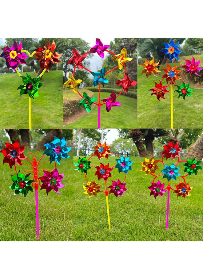 Traditional Windmill Large Six-wheel Handheld Plastic Small Windmill Kidsren's Colorful Outdoor Holiday Decoration Street Stall-Color:Six-wheel Laser Flowers-Specifications:10