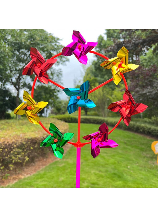 Traditional Windmill Large Six-wheel Handheld Plastic Small Windmill Kidsren's Colorful Outdoor Holiday Decoration Street Stall-Color:Six-wheel Laser Flowers-Specifications:10