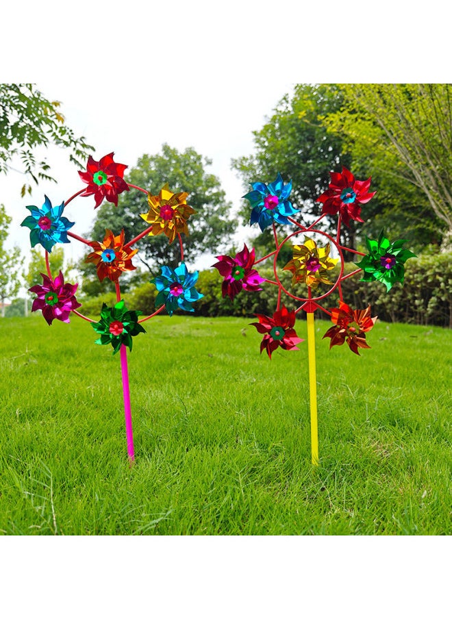 Traditional Windmill Large Six-wheel Handheld Plastic Small Windmill Kidsren's Colorful Outdoor Holiday Decoration Street Stall-Color:Six-wheel Laser Flowers-Specifications:10