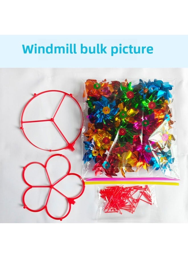 Traditional Windmill Large Six-wheel Handheld Plastic Small Windmill Kidsren's Colorful Outdoor Holiday Decoration Street Stall-Color:Six-wheel Laser Flowers-Specifications:10