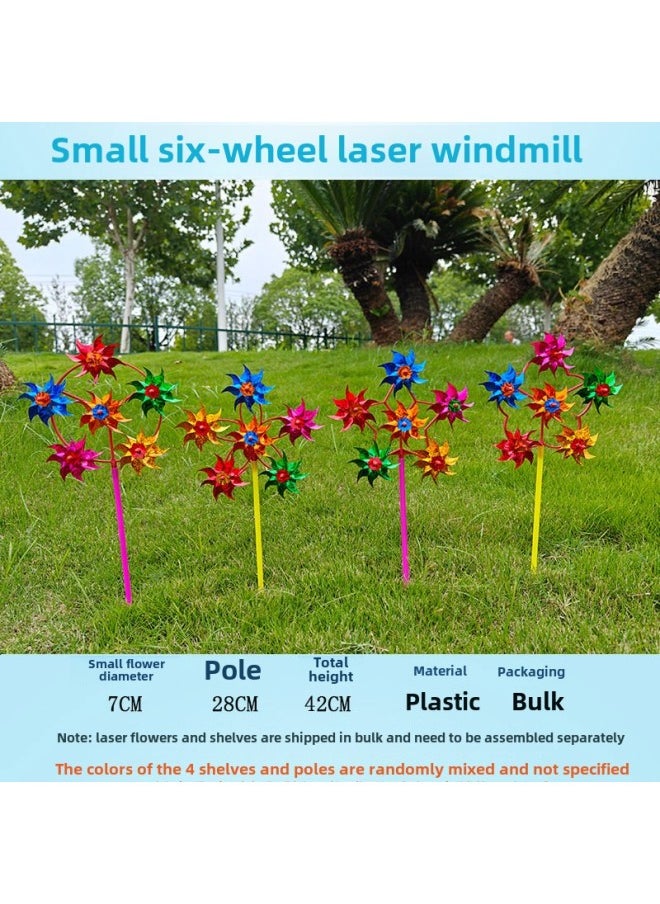 Traditional Windmill Large Six-wheel Handheld Plastic Small Windmill Kidsren's Colorful Outdoor Holiday Decoration Street Stall-Color:Six-wheel Laser Flowers-Specifications:10