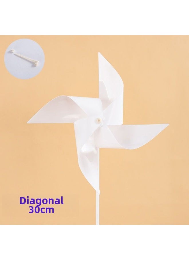 Children's Painting Graffiti Paper Windmill Blank Solid Color Windmill Color Paper Painting Small Windmill Children's Toy Assembly Xi Ru-Color:White Four-leaf Plastic Diagonal 30cm♜-Specifications:50 Sets Of Hollow Rod Sets♜