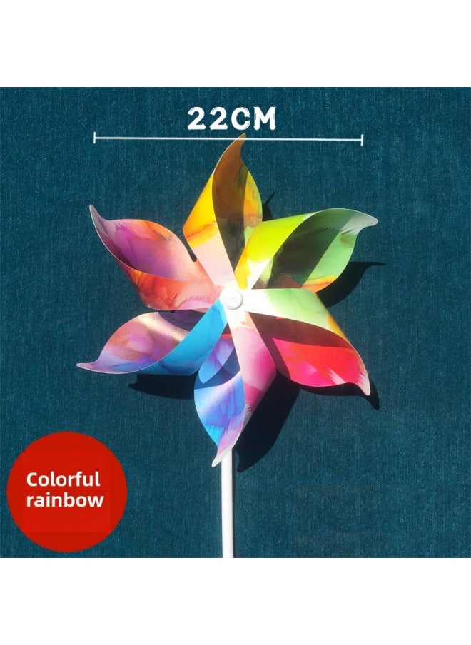 Festival Windmill Plastic Kindergarten Dance Props Hand-held Wooden Pole Rotating Plug To Decorate Windmill-Color:Colorful Rainbow 22cm With 40cm Solid Wood Pole 10 Pieces