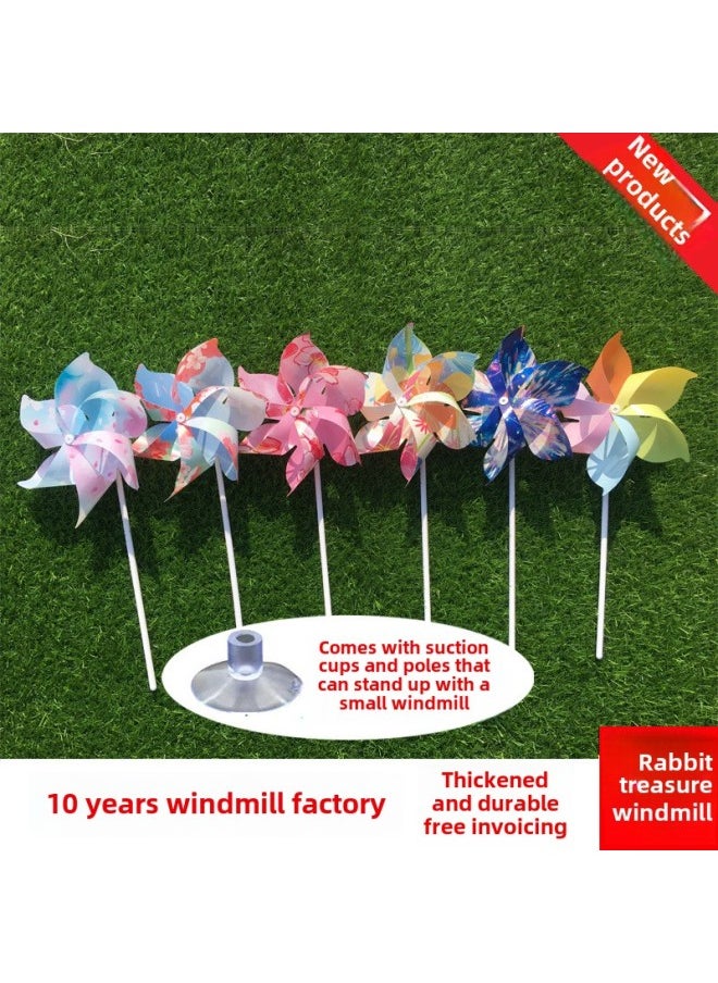 Plastic Cherry Blossom Internet Red Macaron Windmill Dance Props Handheld Wooden Pole Rotating Kindergarten Color Outdoor-Color:Five-leaf Elegant Peach Blossom-Specifications:20 Pieces (free 10m Wire Ropes)
