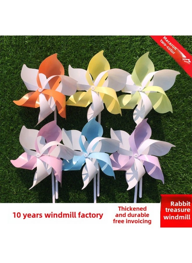 Plastic Cherry Blossom Internet Red Macaron Windmill Dance Props Handheld Wooden Pole Rotating Kindergarten Color Outdoor-Color:Five-leaf Elegant Peach Blossom-Specifications:20 Pieces (free 10m Wire Ropes)