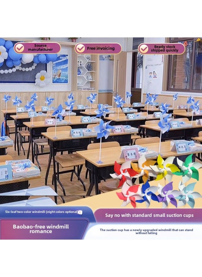 Macaron Pattern Windmill Classroom Graduation Decoration Matching Suction Cup Standing White And Blue Two-color Windmill-Color:Pack Of 10 Macarons (six Colors Available (comes With Base And Pole)