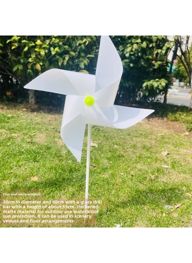 Four-Leaf White Windmill Outdoor Plug-in Scenic Spot Farm Villa Layout Decoration Advertising Building Festival Hand-held Gifts-Specifications:30cm Windmill With 40 Glass Drill Rods (pack Of 10)
