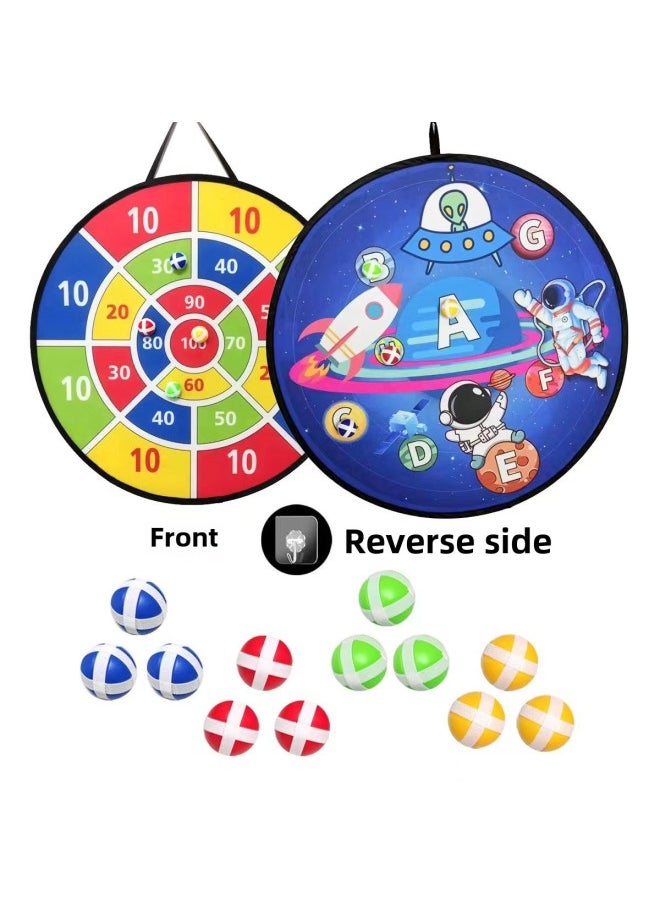 73 Children's Sticky Ball Dart Board Steel Ring Foldable Dart Throwing Sticky Ball Plate Parent-child Game Toy-Color:Diameter 66 Double Sided + Black 12 Balls + 2 Hooks + 6 Darts