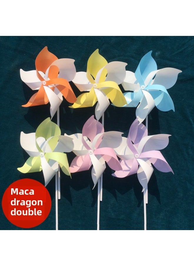 Macaron Plastic Windmill Cherry Blossom Windmill Kindergarten Dance Props Hand Sports Windmill Rotation-Color:Macaron Two-color 22cm With 40cm Solid Wood Pole, 10 Pieces