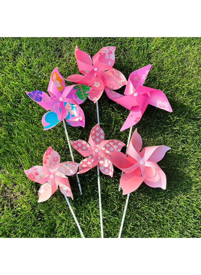 Cherry Blossom Windmill Outdoor Decoration Kindergarten Children's Toy Props Photo Wedding Road Lead Handheld Windmill-Color:Five-leaf 17cm Cherry Blossom Car With Hollow Rod (100) Cherry Joy-Specifications:No Specifications