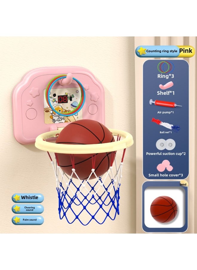 Children's Hanging Electronic Scoring Ring Basketball Frame Punch-free Foldable Mute Basketball Shooting Frame Toy-Colour:[scoring Ring Version] Pink Space Cat (free Basketball + 3 Rings + Pump + Suction Cup)-Diameter:5 Basketballs