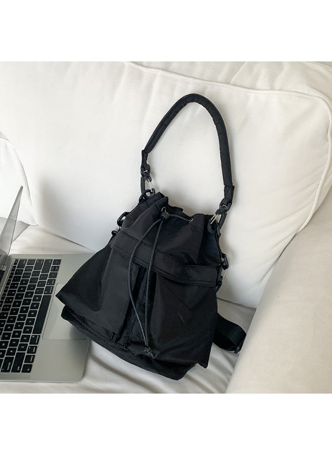 Korean Large Capacity Drawstring Nylon Bucket Bag Leisure Handbag Senior Sense Commuter Single Shoulder Crossbody Bag for Women