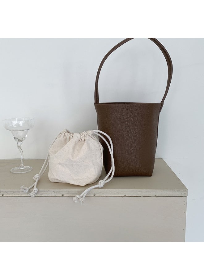 Simple Girl's Shoulder Bag Advanced Sense Refined Bucket Bag Large Capacity Small Wind Commuter Bag