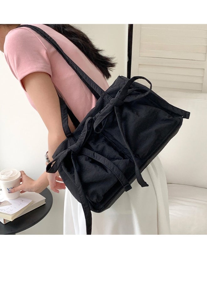 Fashion Bow Tote Bag Summer Luxury Sense Large Capacity Shoulder Bag Women's Simple Velcron Commuter Bag