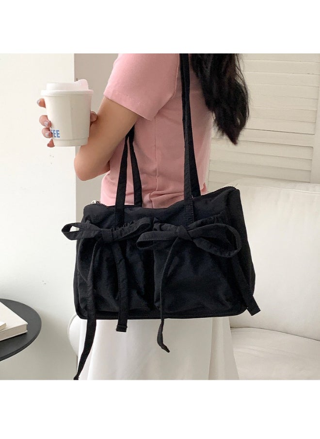 Fashion Bow Tote Bag Summer Luxury Sense Large Capacity Shoulder Bag Women's Simple Velcron Commuter Bag