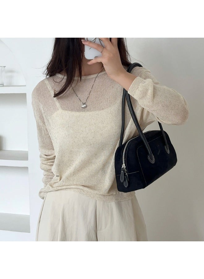 Vintage Fashion Suede Bag Niche High-grade Baguette Bag Large Capacity Shoulder Bag for Woman