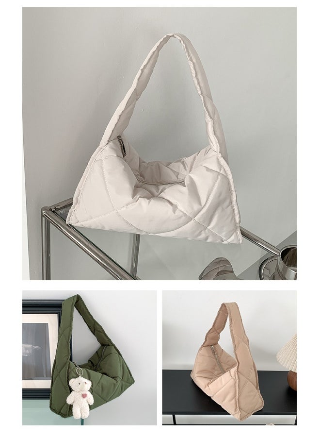 Autumn-winter Women's Bag Large Capacity Soft Down Cloud Bag Nylon Shoulder Bag Female Niche Cotton-padded Diamond Check Handbag