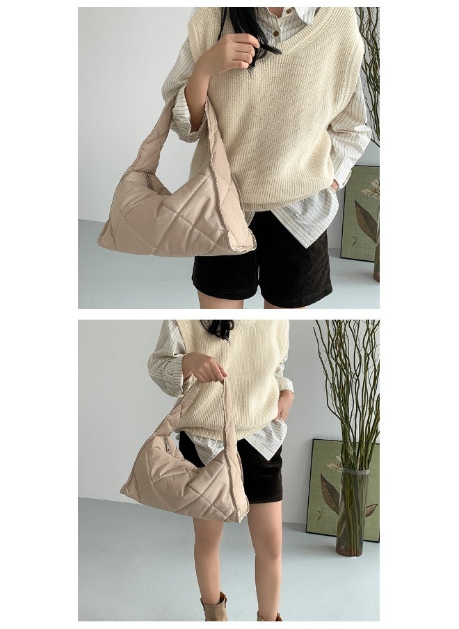 Autumn-winter Women's Bag Large Capacity Soft Down Cloud Bag Nylon Shoulder Bag Female Niche Cotton-padded Diamond Check Handbag