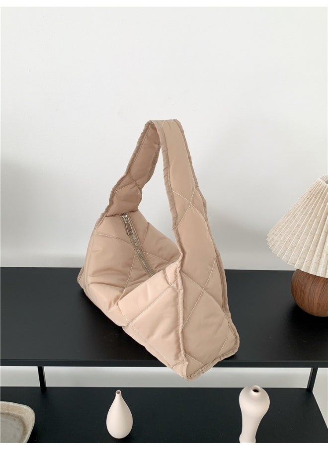 Autumn-winter Women's Bag Large Capacity Soft Down Cloud Bag Nylon Shoulder Bag Female Niche Cotton-padded Diamond Check Handbag