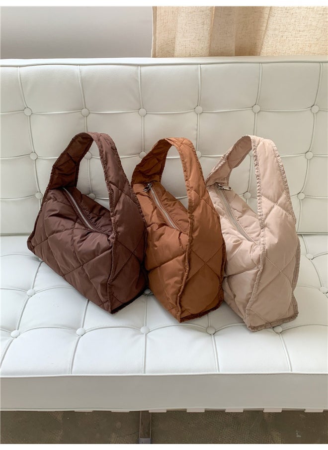 Autumn-winter Women's Bag Large Capacity Soft Down Cloud Bag Nylon Shoulder Bag Female Niche Cotton-padded Diamond Check Handbag