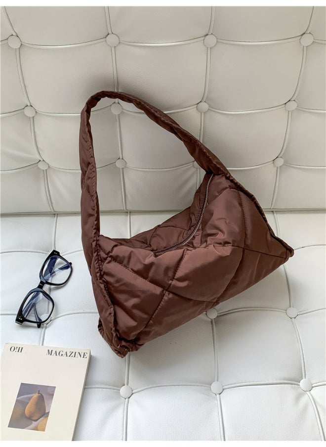 Autumn-winter Women's Bag Large Capacity Soft Down Cloud Bag Nylon Shoulder Bag Female Niche Cotton-padded Diamond Check Handbag