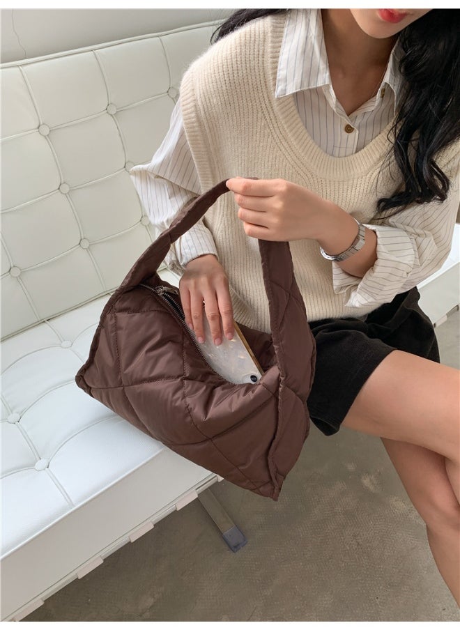 Autumn-winter Women's Bag Large Capacity Soft Down Cloud Bag Nylon Shoulder Bag Female Niche Cotton-padded Diamond Check Handbag