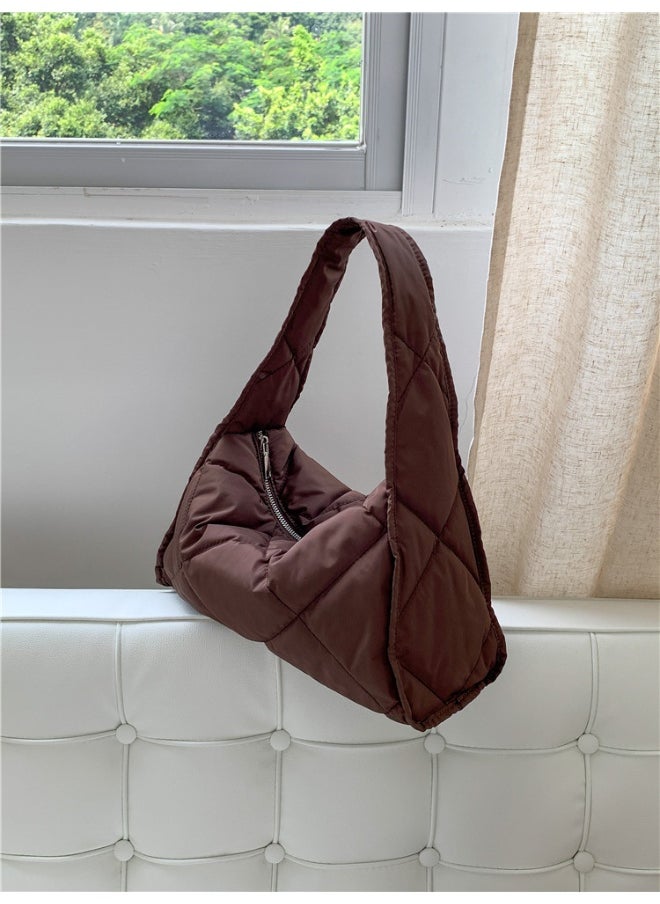 Autumn-winter Women's Bag Large Capacity Soft Down Cloud Bag Nylon Shoulder Bag Female Niche Cotton-padded Diamond Check Handbag