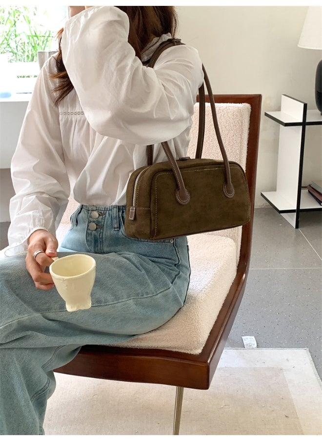 Autumn Suede Baguette Bag Simple Leather Patchwork Underarm Bag Women's Plush Fashion Shoulder Bag