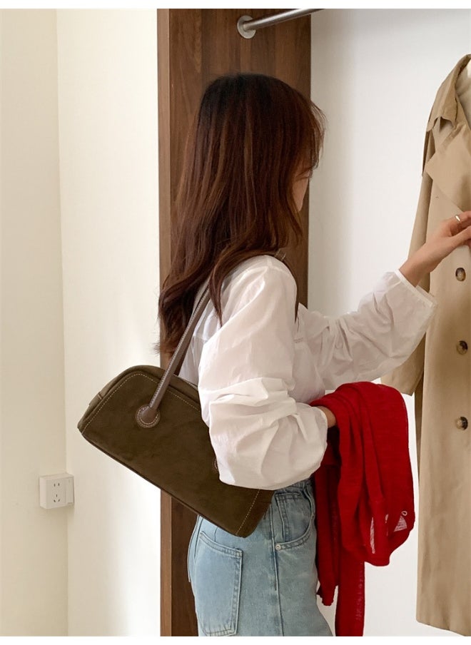 Autumn Suede Baguette Bag Simple Leather Patchwork Underarm Bag Women's Plush Fashion Shoulder Bag