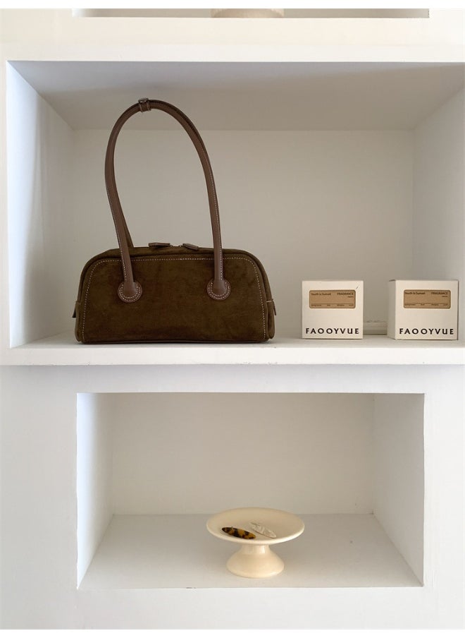 Autumn Suede Baguette Bag Simple Leather Patchwork Underarm Bag Women's Plush Fashion Shoulder Bag